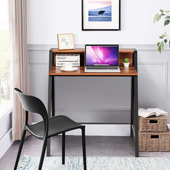 Tangkula Small Computer Desk, Compact Home Office Desk with Sturdy Frame, 2 Tier Study Writing Table for Small Place Apartment Office, Desk for Bedroom, Kid’s Desk