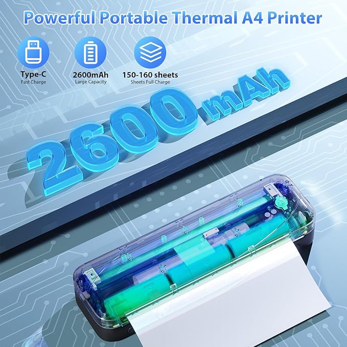 Phomemo Portable Printer, M833 Upgrade Portable Inkless Wireless Printers for Travel, Bluetooth Label Printer Support 8.5'' x 11'' US Letter & A4 Thermal Paper, Suitable for Home Office Business