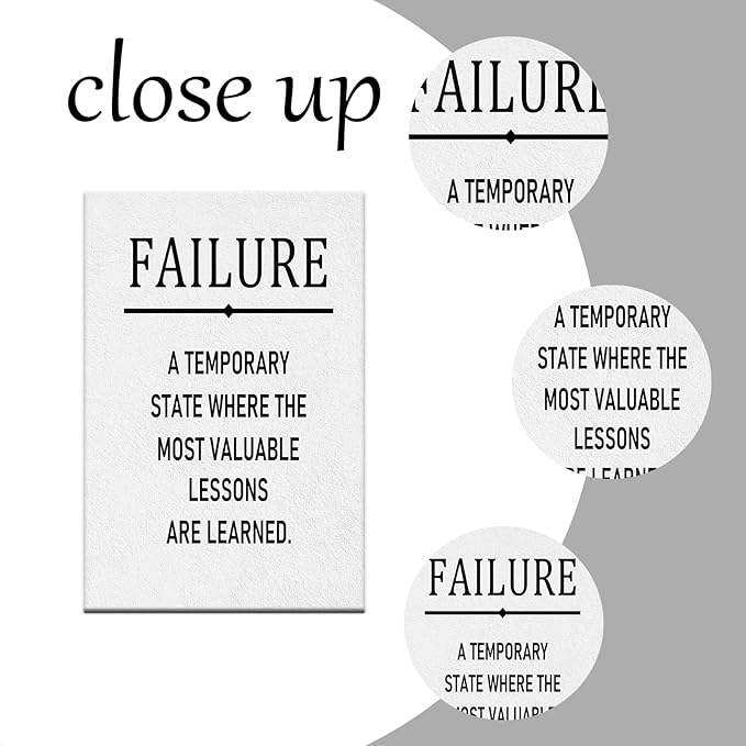 Inspirational Canvas Wall Art Home Decor Poster Print Temporary Failure Motivational Entrepreneur Picture Painting Artwork for Modern Home Teens Bedroom Classroom Ready to Hang [12''W X 18''H]
