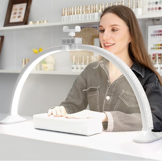 KEDAO Nail Light for Desk,Half Moon Light LED for Tech Nail Desk Lamp with Phone Stand Foldable Adjustable Dimmable Half Moon Lamp for Lash Beauty Tattoos Crafts
