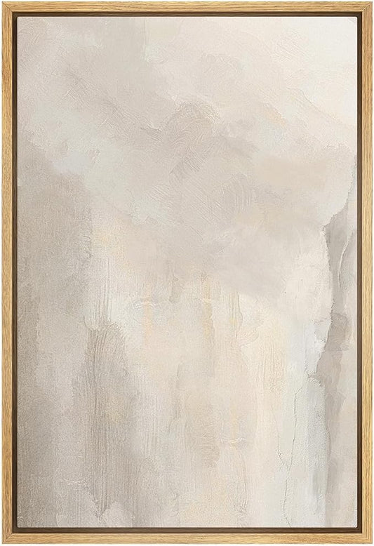 SIGNWIN Framed Canvas Print Wall Art Minimal White Paint Brush Strokes Abstract Shapes Illustrations Modern Art Decorative Zen Nordic for Living Room, Bedroom, Office - 16"x24" Natural