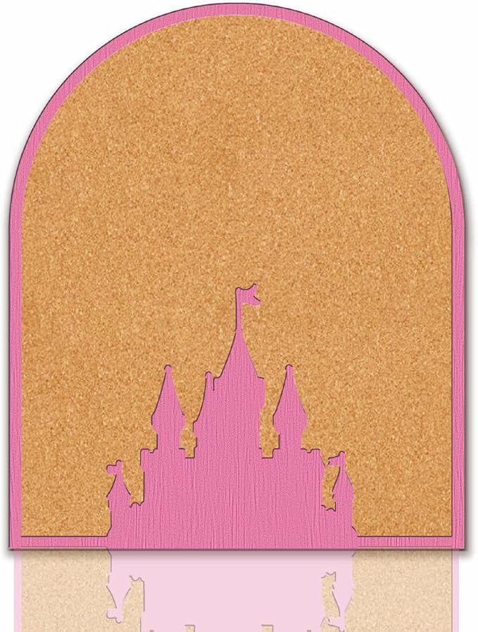CRASPIRE Pink Castle Pin Cork Board 11.8x9.8In Wall Mounted Framed Bulletin Decorative Corkboard Display Badge Memory Memo Brooch Lapel Pin Holder Storage for Home Office School Classroom Wedding