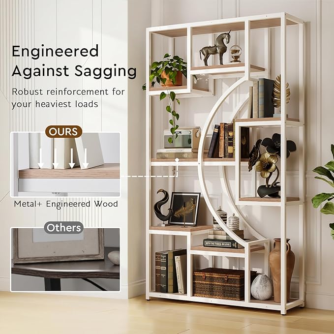 70.8" Tall Bookshelf Set of 2, Etagere Bookcases with 18 Storage Shelves, 79" Wide Geometric Display Shelf with Adjustable Feet & Anti-Tip Kit for Living Room, Home Office