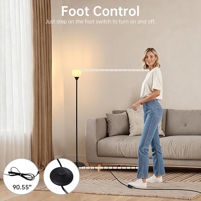 Floor Lamps for Living Room, Bedroom, Black Standing Lamp with 12W Bulb, Vintage Floor Lamp for Reading, Nursery, Corner (White Tulip)