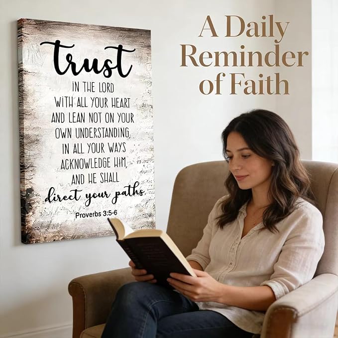 Proverbs3:5-6 Trust In The Lord With All Your Heart Canvas goodness of god Wall Art the lords prayer Picture Wall Decor Christian Bible Scripture Poster Print Artwork for Office Church 16x24 in Canvas