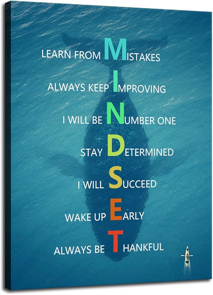 Motivational Canvas Wall Art for Office Whale Inspirational Entrepreneur Quotes Mindset Poster Print Artwork Painting Picture for Framed Home Decoration Living Room Ready to Hang [18''W X 24''H]