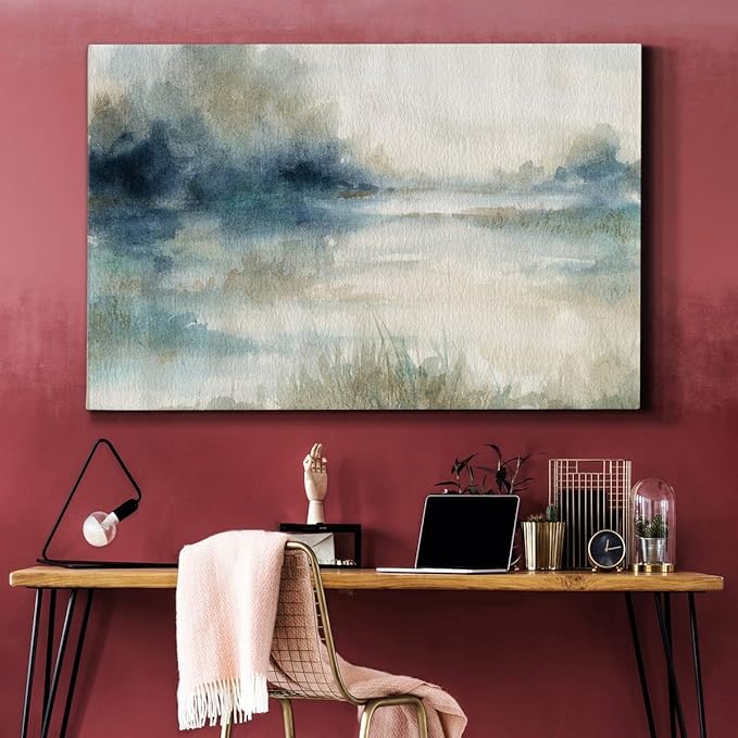 Landscape Wall Art Premium Gallery Wrapped Canvas Abstract Ocean Forest Modern Artwork Decoration for Living Room Kitchen Bathroom Office, Ready to Hang