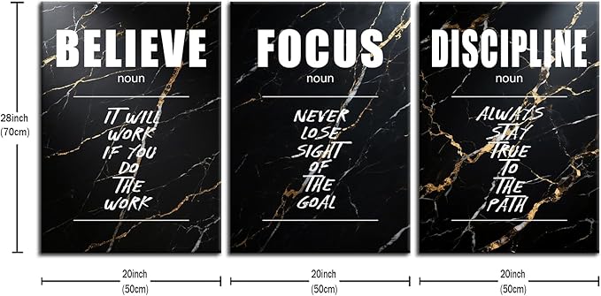 Believe Focus Discipline Entrepreneur Quotes Poster Print Motivational Pictures Painting Inspirational Canvas Wall Art for Office Bedroom Living Room School Wall Decor Ready to Hang [60''Wx28''H]