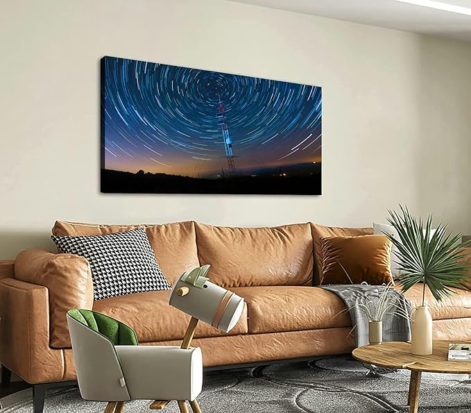 Canvas Wall Art for Living Room Bedroom Satellite Communications Under A Starry Sky Big Large Wall Art Decor Framed Painting Wall Pictures Prints Artwork Office