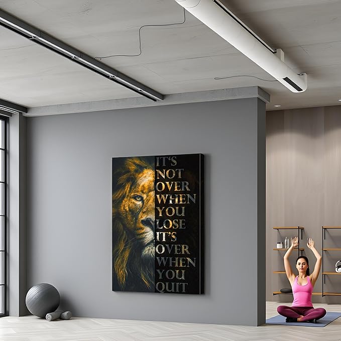 YOUHONG Motivational Lion Wall Decor for Men's Office - Inspirational Quote Canvas Art 24x36 Inches, Lightweight Framed Poster with Hook, Positive Affirmations Home & Office Decor