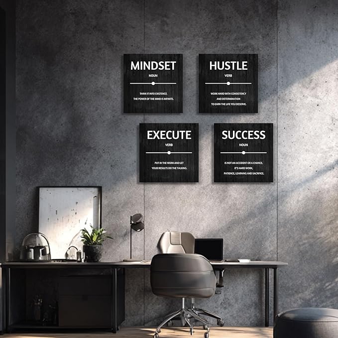Halioyo Motivational Wall Decor Inspirational Office Quotes for Living Room Bedroom Canvas Posters Painting 4 Pieces Modern Wall Art Home Office Decor 12”X12”X4