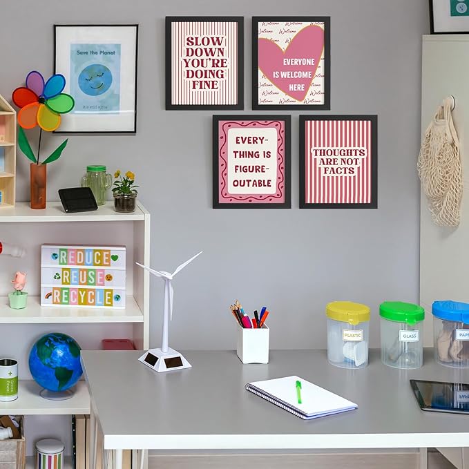 DSHFG Pink Motivational Mental Health Office Wall Art Posters, Inspirational Affirmation Therapy Office Decor, Set of 4, 8x10 Unframed