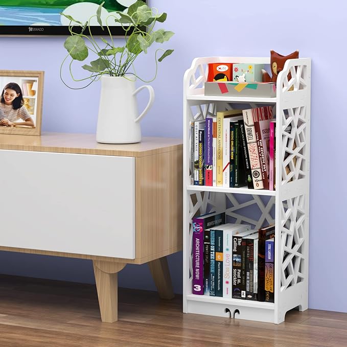 Rerii 3 Tier Bookshelf, Small Bookcase for Small Spaces, Narrow Thin Book Shelf for Bedroom, 3 Shelf Bookcase for Kids Room and Living Room