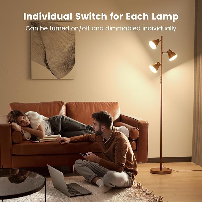 36W LED Tree Floor Lamp, Dimmable Tall Standing Lamp with Remote & Touch Control, 4 Color Temperatures Bright Floor Lamp, 3 Rotatable Light Modern Floor Lamps