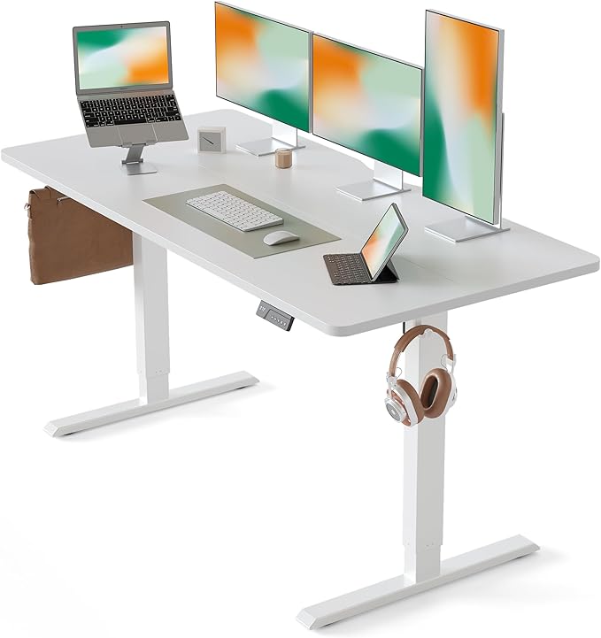 CubiCubi 63 x 28 Large Standing Desk, Height Adjustable Electric Computer Desk, 28" Deep Desktop, Sit Stand up Home Office Workstations with 4 Preset Heights, White
