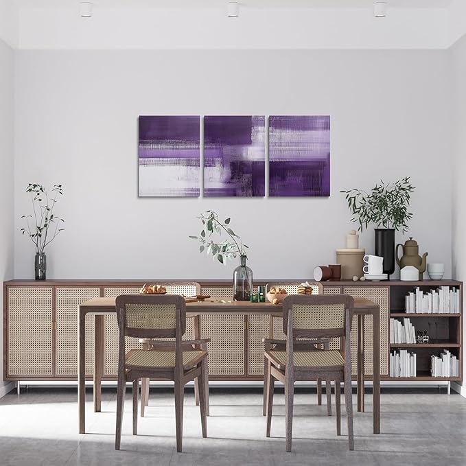 jejeloiu Purple Abstract Art 3 Piece Canvas Wall Art for Living Room Bedroom Modern Art Picture Wall Decor 12"x16"x3pcs Abstract Oil Painting Office Decorations Artwork Posters
