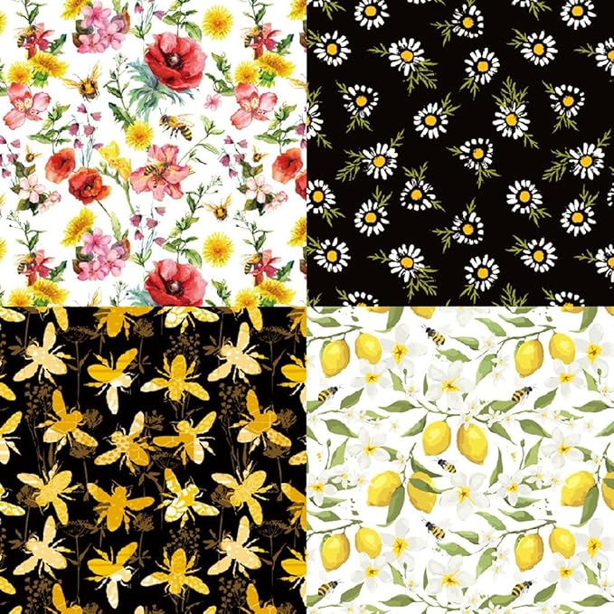 Honey Bee Flower Scrapbook Pad – 24 Sheets 6x6 Single-Side Craft Sheets for Card Making, Journals, DIY Projects, Vintage Yellow Black Floral Designs