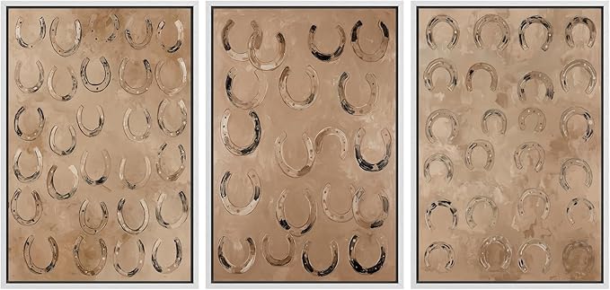 MUDECOR Framed Wall Art Print Set Western Decor Horseshoes Pattern Rustic Neutral Illustrations Modern Art Boho Decorative Colorful Chic for Living Room, Bedroom, Office - 24"x36"x3 WHITE