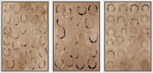 MUDECOR Framed Wall Art Print Set Western Decor Horseshoes Pattern Rustic Neutral Illustrations Modern Art Boho Decorative Colorful Chic for Living Room, Bedroom, Office - 24"x36"x3 WHITE