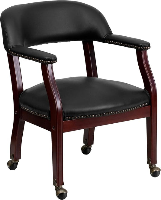 Flash Furniture Sarah Black Vinyl Luxurious Conference Chair with Accent Nail Trim and Casters