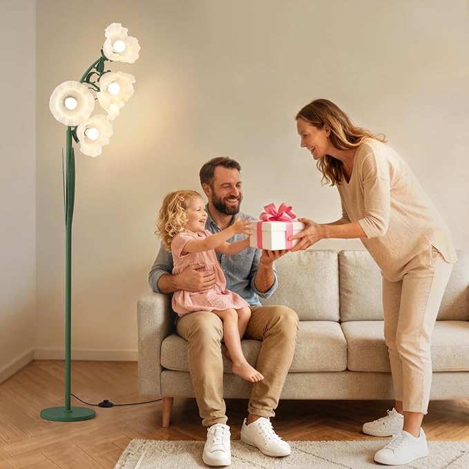 5 Light Flower Floor Lamp for Living Room,3CCT LED Arc Floor Lamp with Foot Switch,Floral Standing Lamp for Bedroom with Acrylic Shades,Tall Lamp for Girls & Women Bedroom Decor(Bulbs Included)