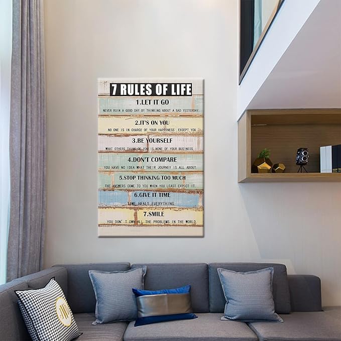 7 Rules Of Life Motivational Canvas Office Wall Art Inspirational Entrepreneur Quotes Poster Print Positive Artwork Painting Wall Picture for Home Living Room Office Framed Ready to Hang [24''Wx36''H]