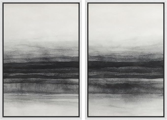 SIGNWIN Framed Canvas Print Wall Art Set Black and Gray Abstract Horizon Modern Minimalist Neutral Illustrations Modern Art Decorative Multicolor for Living Room, Bedroom, Office - 24"x36"x2 White