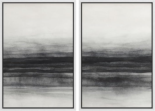 SIGNWIN Framed Canvas Print Wall Art Set Black and Gray Abstract Horizon Modern Minimalist Neutral Illustrations Modern Art Decorative Multicolor for Living Room, Bedroom, Office - 24"x36"x2 White