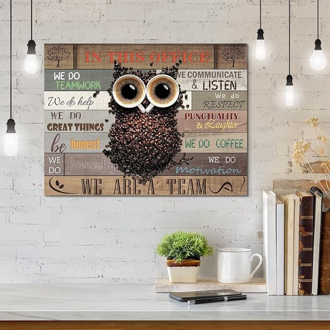 Inspirational Wall Art for Office Motivational Quotes Wall Décor We Do Great Things Framed Spirit Wall Art Owl Coffee Bean Pictures Contemporary Home Decor for Office Desk Workspace 12x16inch