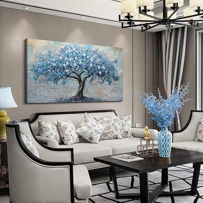 Wapluam Living Room Vintage Wall Art Large Canvas Wall Decor Art For Bedroom Office Decorations Blue Tree Wall Paintings Abstract Wall Pictures Artwork Ready To Hang Modern Farmhouse Home Wall Decor