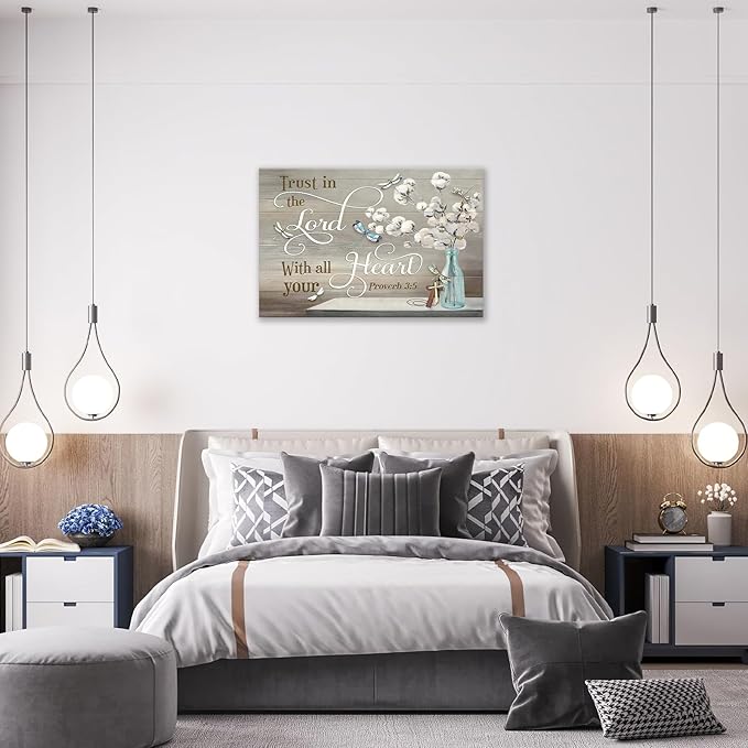 Christian Bible Verse Wall Art Religious Pictures Wall Decor Scripture Canvas Farmhouse Cotton Painting Modern Decoration Artwork for Bathroom Living Room Bedroom Office Framed 24"x16"