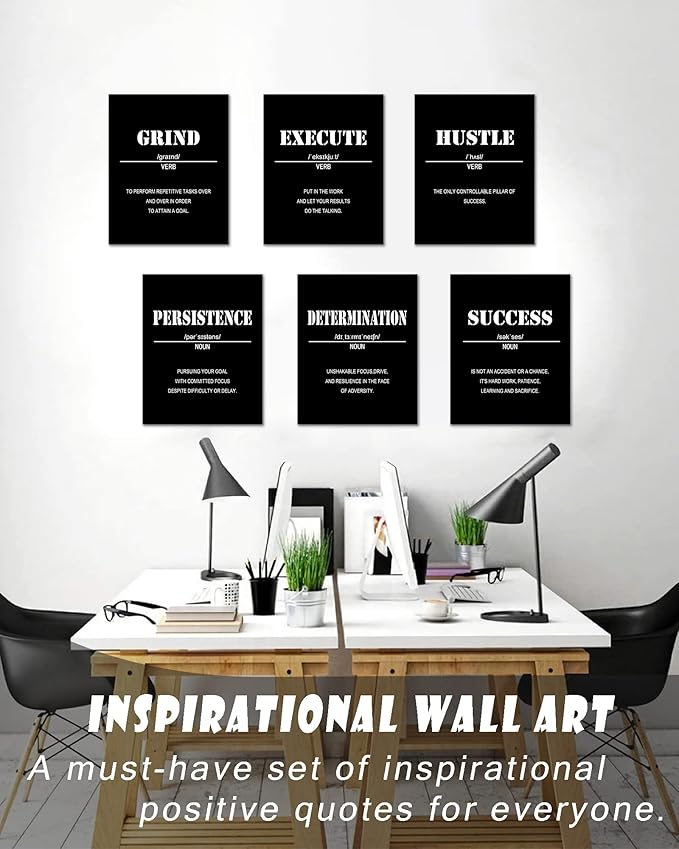𝗗𝗿𝘀𝗼𝘂𝗺 Inspirational Office Wall Art Motivational Wall Decor 𝗙𝗿𝗮𝗺𝗲𝗱 12” x16” Quotes Wall Art for Living Room - Encouraging Canvas Posters for Bedroom - Sayings for Wall Decor - Set of 6 PCS Framed