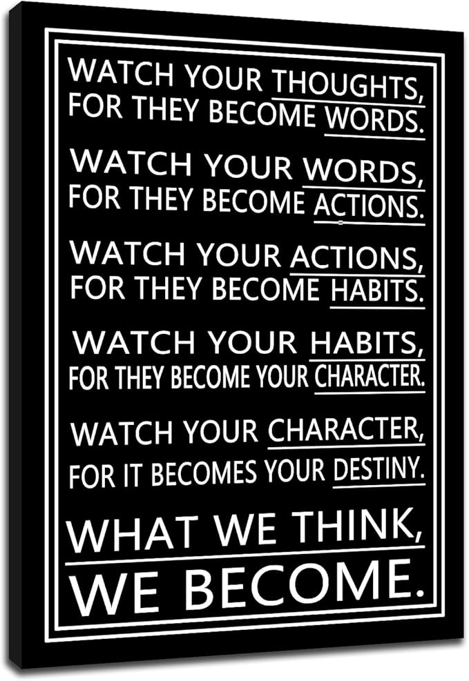 Motivational Wall Decor Watch Your Thoughts Inspirational Office Wall Art Discipline Poster Print Artwork Picture Painting for Modern Home Living Room School Gym Stretched and Framed [30''Wx 40''H]