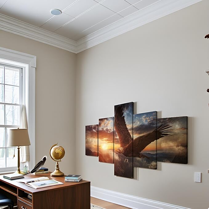 YOUHONG Eagle Wall Art 5-Panel with Wooden Frame - Waterproof Animal Posters for Wall Decor, Lightweight Frames Modern Eagles Decor for Living Room Office (50''W x 24''H)