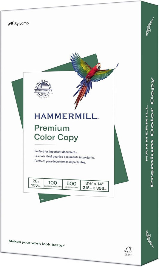 Hammermill Printer Paper, Premium Color 28 lb Copy Paper, 8.5 x 14-1 Ream (500 Sheets) - 100 Bright, Made in the USA