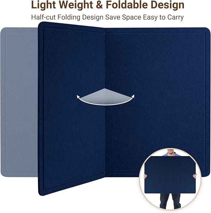 AKTOP Cork Bulletin Board 36" x 48", Large Foldable Felt Notice Pin Board for Wall, Decorative CorkBoard Photo Display Board with Self-Adhesive Tape for Office, School & Home, 25 Pushpins, Blue
