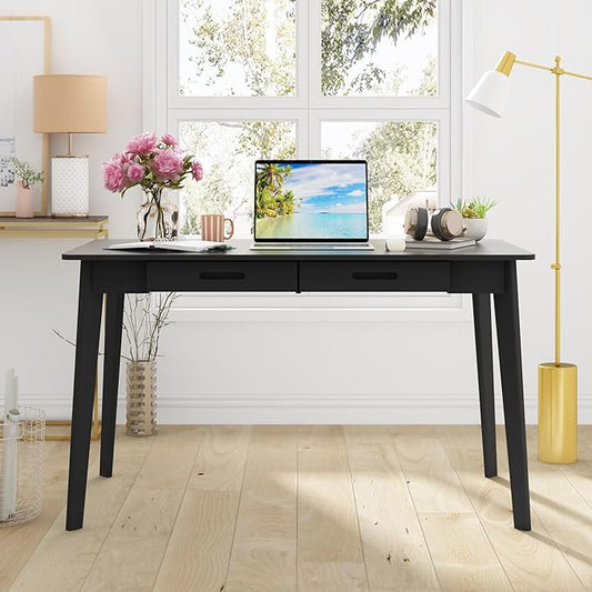 Home Office Computer Desk Coner Desk with 2 Drawers, Study Writing Table for Home Office, Study, Black (47.2 ”W x 23.6”D x 29.1”H)