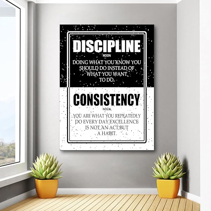Motivational Wall Art Discipline Consistency Positive Picture Canvas Poster Print Use for Modern Home Bedroom Living Room Office School Wall Decoration Stretched and Framed [30''Wx 40''H]