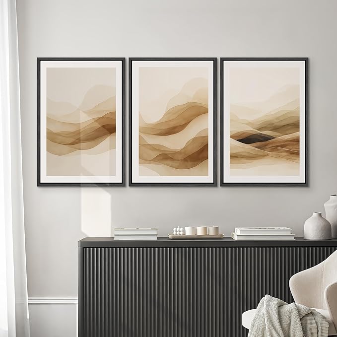 SIGNWIN Framed Canvas Print Wall Art Set Brown Abstract Mountain Neutral Minimalist Landscape Illustrations Modern Art Decorative Nordic Abstract for Living Room, Bedroom, Office - 16"x24"x3 Black
