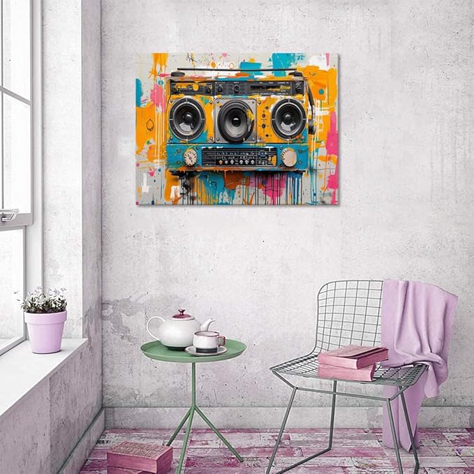 Yatsen Bridge Music Graffiti Wall Art Colorful Modern Abstract Pop Decor for Living Room Home Music Room Decor Graffiti Canvas Stretched and Framed18 X24