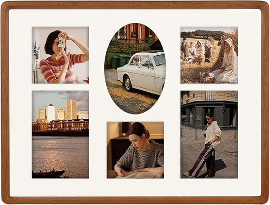 12x16 Collage Picture Frame Teak Wood, Multiple 6 Photos or 12x16 without Mat, Rustic Photo Frame with Tempered Glass Hanging Displaying Horizontally or Vertically