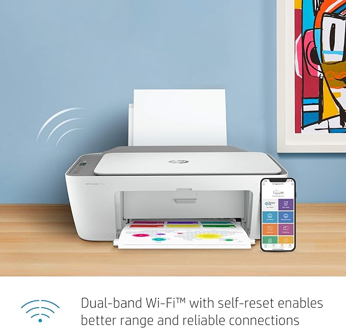 HP DeskJet 2755 All-in-One Wireless Printer Scanner Copier Instant Ink Ready Mobile Print Black 7.5ppm Color 5.5ppm Wifi Inkjet Computer Printers for Home Use and Office, Grey (Renewed)