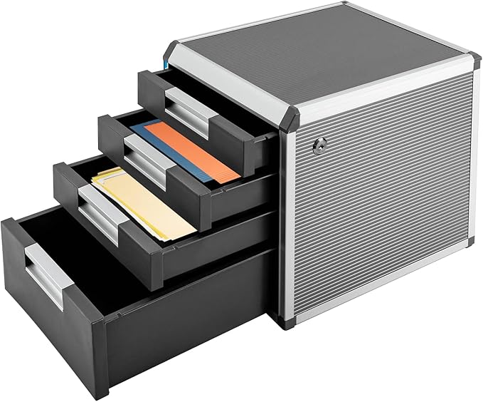 DONSU Desk Drawer Organizers,Storage File Boxes Desktop Office File Cabinet Storage Filing Cabinet w/Label Lock,Portable Home Office Filing Cabinet (4 Drawers)