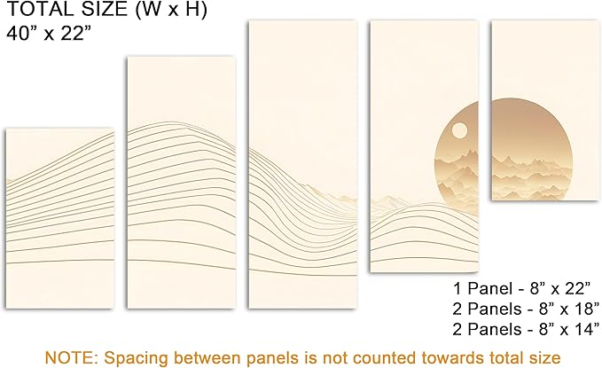 40 x 22 TOTAL - Landsape of lines Wall Art Canvas Geometric Print modern minimalis, office art - 5 Panel Z Cut Split