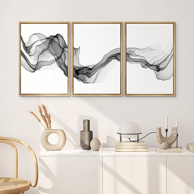 SIGNWIN Framed Canvas Print Wall Art Flowing Gray Smoke Abstract Shapes Digital Art Modern Art Minimalist Relax/Calm Cool for Living Room, Bedroom, Office - 24"x36"x3 Natural