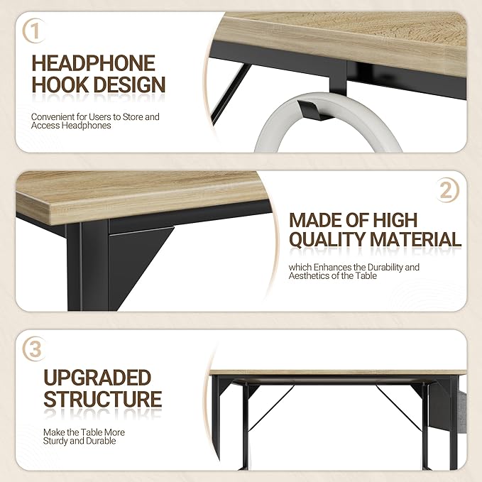 Furmax Computer Desk 32 Inch Small Office Desk with Storage Bag & Headphone Hook, Workstation for Home Office, Modern Writing Study Table (Oak)