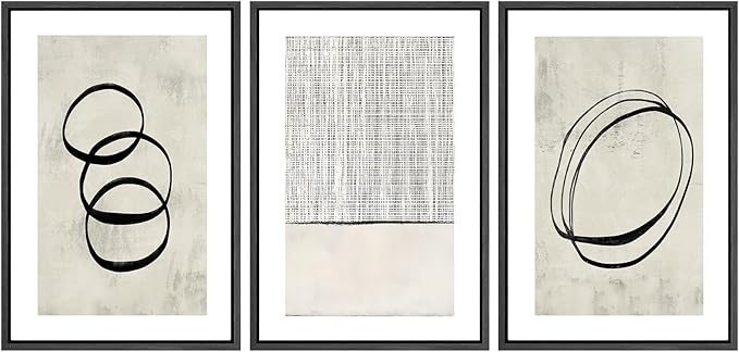 SIGNWIN Framed Canvas Print Wall Art Set Geometric Ring Grid Landscape Graffiti & Street Art Abstract Cozy Neutral Modern Art Decorative Nordic for Living Room, Bedroom, Office - 24"x36"x3 Black