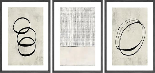 SIGNWIN Framed Canvas Print Wall Art Set Geometric Ring Grid Landscape Graffiti & Street Art Abstract Cozy Neutral Modern Art Decorative Nordic for Living Room, Bedroom, Office - 16"x24"x3 Black