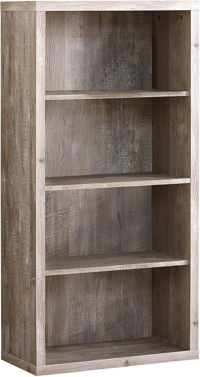 Monarch Specialties Bookcase - Sturdy Etagere with 3 Adjustable Book Shelves - 48”H (Taupe)