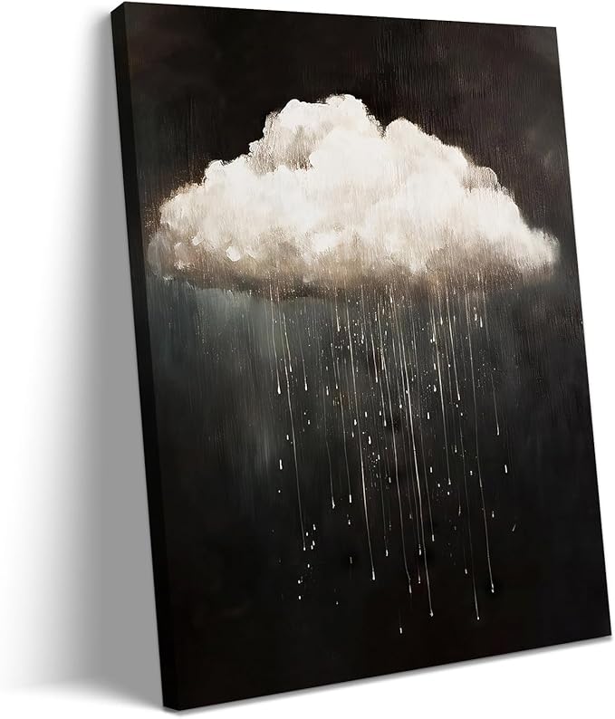 Framed Modern Abstract Canvas Prints Wall Art Vintage Rain Cloud Oil Painting Wall Art White Clouds in The Sky Nature Abstract Minimalist Home Artwork Decoration for Bedroom, Bathroom, Ready to Hang